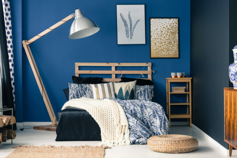 stylishbedroominteriorwithdarkbluewall top interior exterior painters victoria bc van isle paint