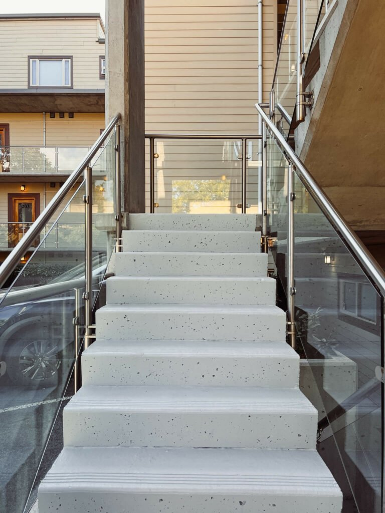 a staircase with resin coating on it top interior exterior painters victoria bc van isle paint